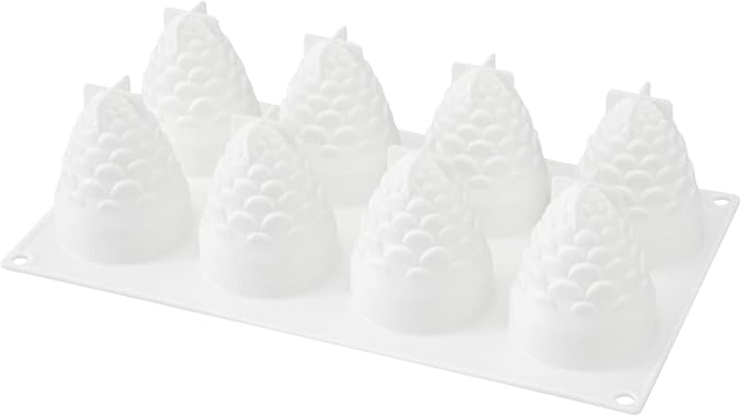Pastry Tek 8 Cavities Pineapple Molds, 10 Oven-Ready Pineapple Jello Molds - Flexible, Freezable, White Silicone Tropical Fondant Molds, Easy Release, For Baking - Restaurantware