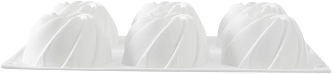Pastry Tek 6 Cavities Mini Bundt Cake Pans, 10 Oven-Ready Mini Fluted Tube Cake Pans - Flexible, Freezable, White Silicone Baking Molds, Easy Release, For Baking Cupcakes or Donuts - Restaurantware