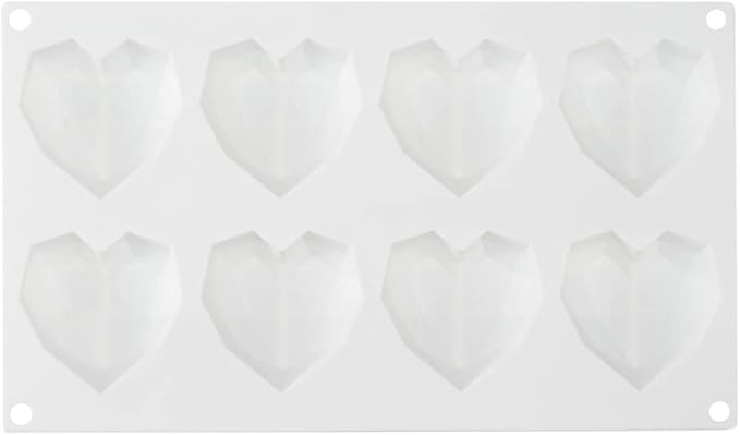 Pastry Tek 8 Cavities Diamond Heart Molds, 10 Oven-Ready Geometric Heart Molds - Flexible, Freezable, White Silicone Heart Baking Molds, Easy Release, For Baking - Restaurantware