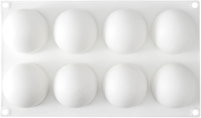 Restaurantware-Pastry Tek 8 Cavities Ball Mold, 1 Oven-Ready Chocolate Mold - Flexible, Freezable, White Silicone Baking Mold, Easy Release, For Making Candies or Chocolates