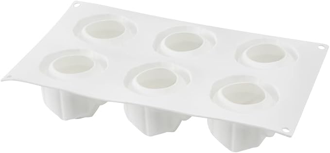 Pastry Tek 6 Cavities Rose Baking Mold, 1 Oven-Ready 3D Rose Mold - Flexible, Freezable, White Silicone Chocolate Mold, Easy Release, For Making Candies or Chocolates - Restaurantware