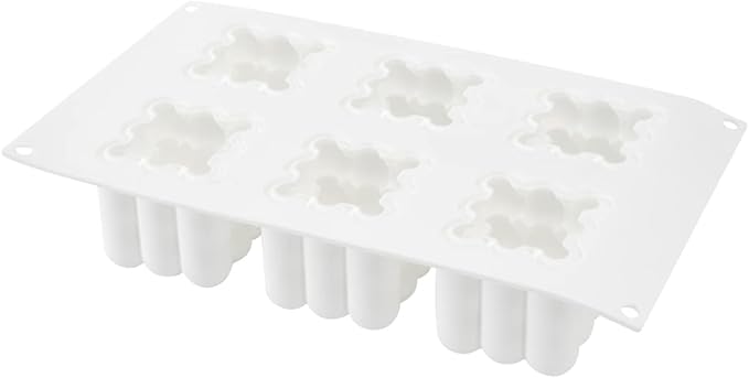 Restaurantware-6 Cavities Pastry & Baking Mold, 1 Oven-Ready 3D Mold - Flexible, Freezable, White Silicone Silicone Mold For Baking, Easy Release, For Chocolate, Cheesecake, Jelly, Or Mousse
