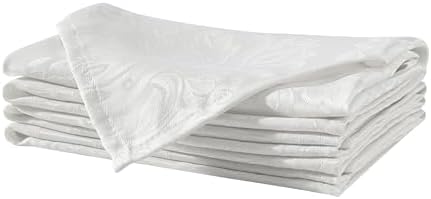 Newbridge Barcelona Luxury Damask Fabric Napkins, Set of 4 Square Napkins, White, 100% Polyester, No Iron, Soil Resistant Dining Room, Party and Banquet Napkins