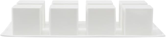 Pastry Tek 8 Cavities Square Cupcake Pan, 1 Oven-Ready Square Mold - Flexible, Freezable, White Silicone Petit Four Mold, Easy Release, For Baking - Restaurantware