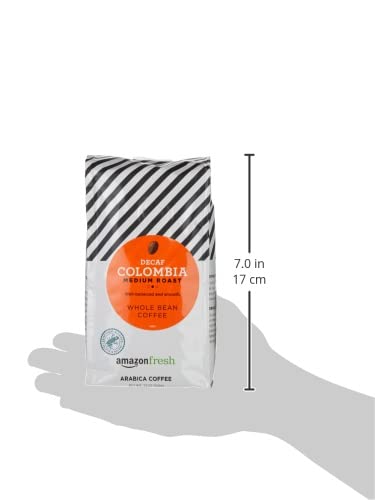 Amazon Fresh Decaf Colombia Whole Bean Coffee, Medium Roast, 12 Ounce
