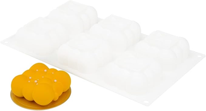 Restaurantware Pastry Tek 6 Cavity Cloud Molds, 10 Oven-Ready Bubble Cake Molds - Flexible, Freezable, White Silicone, Easy Release, For Baking