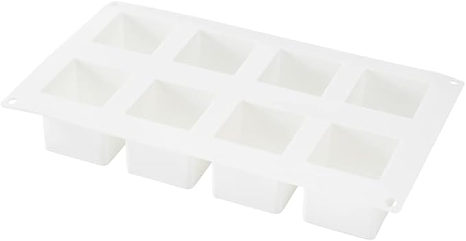 Pastry Tek 8 Cavities Square Cupcake Pan, 1 Oven-Ready Square Mold - Flexible, Freezable, White Silicone Petit Four Mold, Easy Release, For Baking - Restaurantware