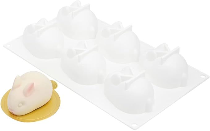 Pastry Tek 6 Cavities Chocolate Bunny Mold, 1 Oven-Ready Easter Candy Mold - Flexible, Freezable, White Silicone Bunny Pan, Easy Release, For Baking - Restaurantware