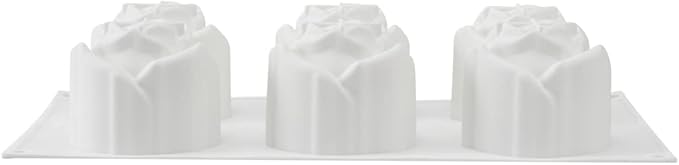 Pastry Tek 6 Cavities Rose Baking Mold, 1 Oven-Ready 3D Rose Mold - Flexible, Freezable, White Silicone Chocolate Mold, Easy Release, For Making Candies or Chocolates - Restaurantware