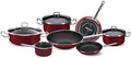 Vasconia Elegance 10-Piece Cookware Set for Most Stove Tops - Dishwasher, Grill & Oven Safe up to 480℉ (Enamel on Steel) Quick & Even Heat Distribution, Nonstick Interior, Stainless Handles (Dark Red)