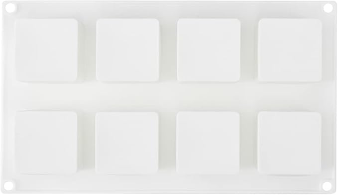 Pastry Tek 8 Cavities Square Cupcake Pan, 1 Oven-Ready Square Mold - Flexible, Freezable, White Silicone Petit Four Mold, Easy Release, For Baking - Restaurantware