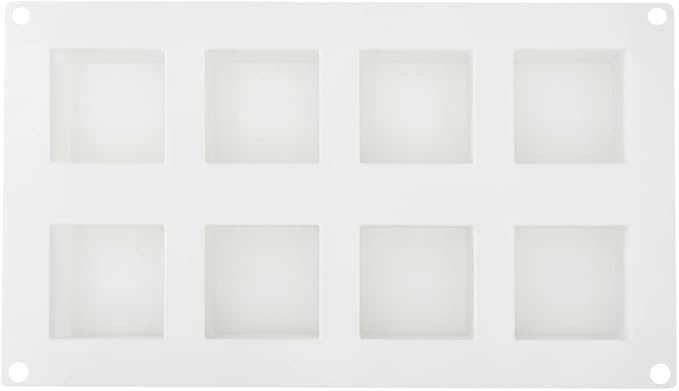 Pastry Tek 8 Cavities Square Cupcake Pans, 10 Oven-Ready Square Molds - Flexible, Freezable, White Silicone Petit Four Molds, Easy Release, For Baking - Restaurantware