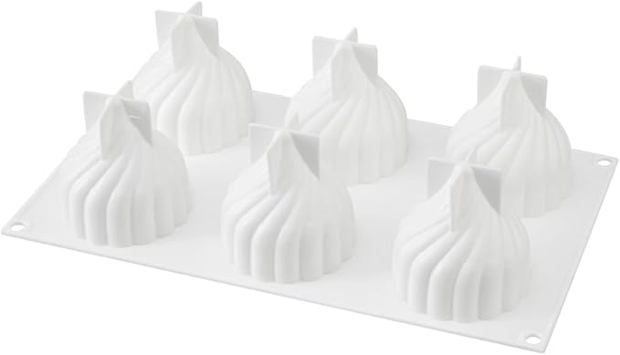Pastry Tek 6 Cavities Spiral Silicone Mold, 1 Oven-Ready Spiral Mold - Flexible, Freezable, White Silicone Spiral Jello Mold, Easy Release, For Baking - Restaurantware