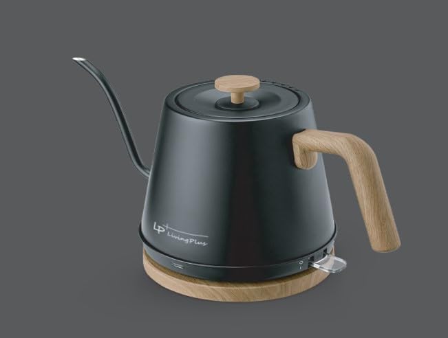 Modern Electric Gooseneck inner Stainless Steel Kettle, 1200W Quick Heating, One touch, Auto Shut off with Elegant Wood Grain design 800ML (Black)