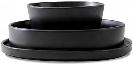 Stone Lain Celina Stoneware 12-Piece Dinnerware Set, Cereal and Pasta Bowls, Black, Coupe