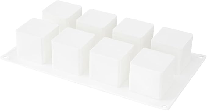 Pastry Tek 8 Cavities Square Cupcake Pan, 1 Oven-Ready Square Mold - Flexible, Freezable, White Silicone Petit Four Mold, Easy Release, For Baking - Restaurantware