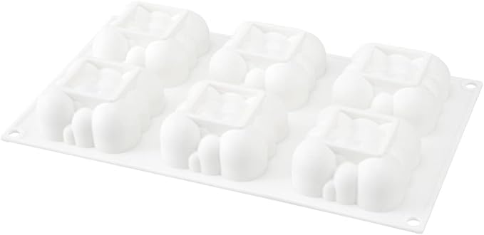Restaurantware Pastry Tek 6 Cavity Cloud Molds, 10 Oven-Ready Bubble Cake Molds - Flexible, Freezable, White Silicone, Easy Release, For Baking