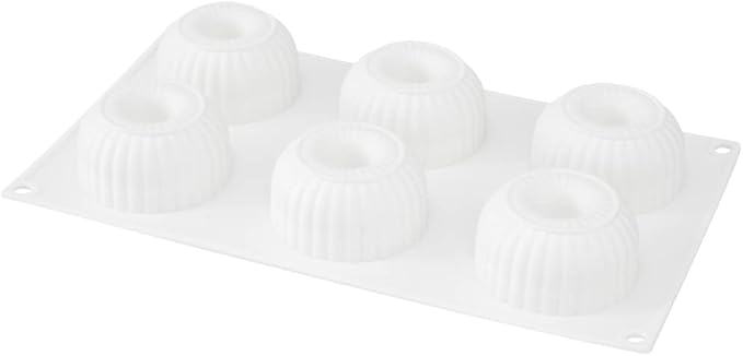 Pastry Tek 6 Cavities Donut Pans, 10 Ridge Design Donut Molds - Oven-Ready, Flexible, White Silicone Bagel Pans, Freezable, Easy Release - Restaurantware