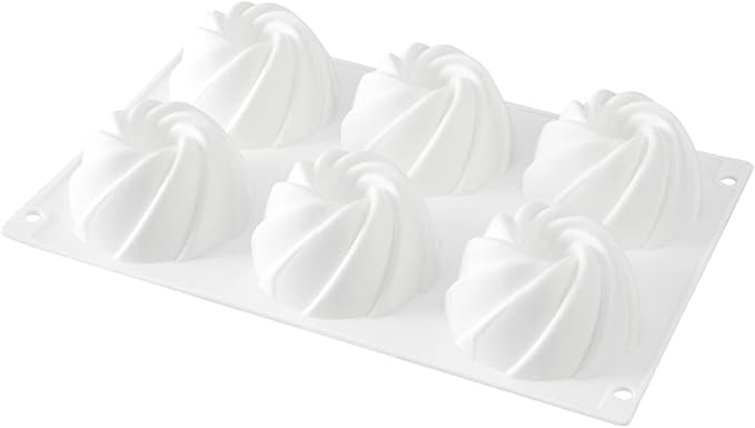 Pastry Tek 6 Cavities Mini Bundt Cake Pan, 1 Oven-Ready Mini Fluted Tube Cake Pan - Flexible, Freezable, White Silicone Baking Mold, Easy Release, For Baking Cupcakes or Donuts - Restaurantware