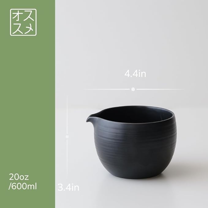 WENSHUO Matcha Whisk Set, Ceramic Matcha Bowl & Whisk Holder, Bamboo Accessory, Modern Design (Matte Black, Pouring Spout)