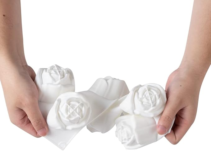Pastry Tek 6 Cavities Rose Baking Mold, 1 Oven-Ready 3D Rose Mold - Flexible, Freezable, White Silicone Chocolate Mold, Easy Release, For Making Candies or Chocolates - Restaurantware