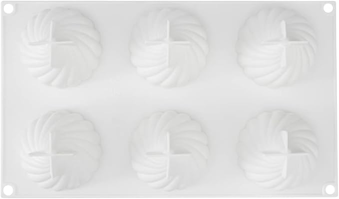 Pastry Tek 6 Cavities Spiral Silicone Mold, 1 Oven-Ready Spiral Mold - Flexible, Freezable, White Silicone Spiral Jello Mold, Easy Release, For Baking - Restaurantware