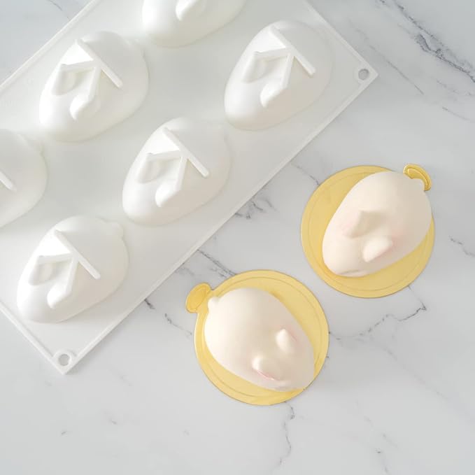 Pastry Tek 6 Cavities Chocolate Bunny Mold, 1 Oven-Ready Easter Candy Mold - Flexible, Freezable, White Silicone Bunny Pan, Easy Release, For Baking - Restaurantware