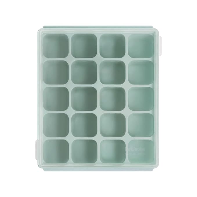 Baby Food Storage Silicone Cubes with Clip-On Lid Freezer Tray Baby Food Soups Purees Ice Easy and Safe Design Made in Korea (20, Ocean Blue)