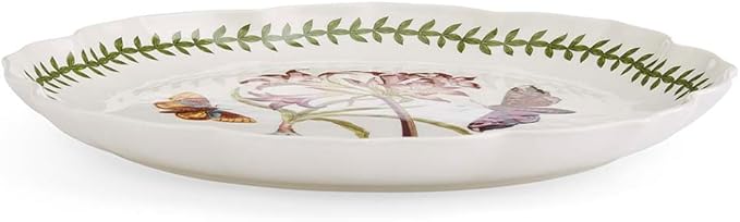 Portmeirion Botanic Garden Lotus Dinner Plate, Mexican Lily - Decorative Porcelain Dish with Butterfly Motif, 11.25" Scalloped Rim Shape for Dining or Display - Microwave, Oven & Dishwasher Safe