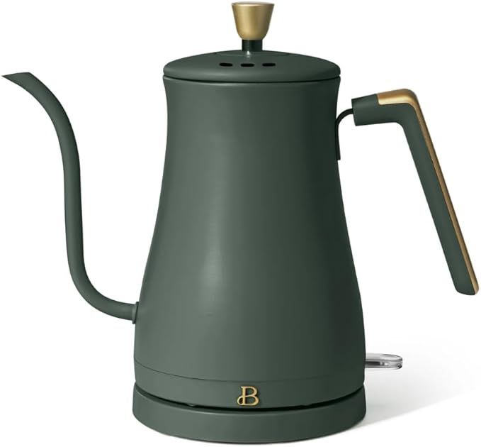 Beautiful 1L Electric Gooseneck Kettle, Precision Pour Spout, 1200W Fast Boil, Auto Shut-Off, Cordless, Stainless Steel, Tea & Coffee Maker with Ergonomic Handle, Thyme Green
