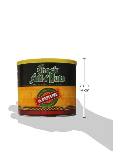 Chock full o’Nuts Heavenly Original Half Caffeine Ground Coffee – Premium Beans in Recyclable Steel Can – Rich Flavor & Aroma, Medium Roast – Perfect for Drip, Pour-Over, Percolator – 24 Oz Can