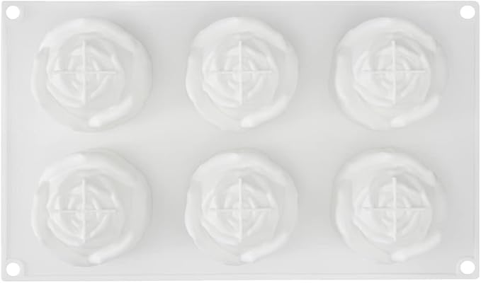 Pastry Tek 6 Cavities Rose Baking Mold, 1 Oven-Ready 3D Rose Mold - Flexible, Freezable, White Silicone Chocolate Mold, Easy Release, For Making Candies or Chocolates - Restaurantware