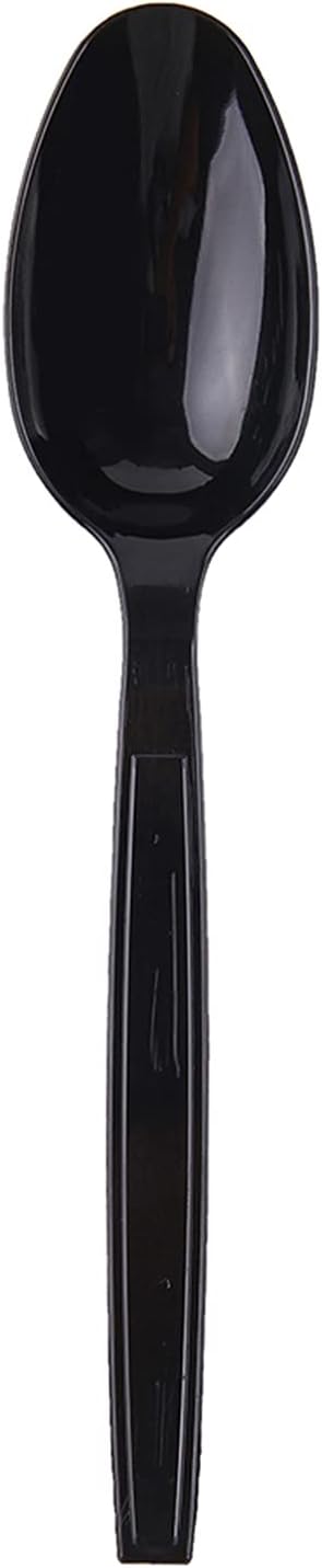 Plastic Spoons Disposable Individually Packaged Spoons Black 7-Inch Commercial Take Away,Super Hard Mass Heavy Individually Wrapped 100 PCS (Pack of 2)