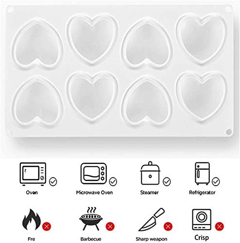 Heart Mold Chocolate Molds - 3D Heart Shape Silicone Mousse Cake Baking Molds For Valentine Hot Chocolate Dessert Candy Cheesecake(8-Cavity)