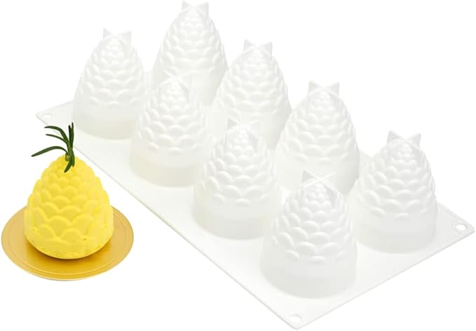 Pastry Tek 8 Cavities Pineapple Mold, 1 Oven-Ready Pineapple Jello Mold - Flexible, Freezable, White Silicone Tropical Fondant Mold, Easy Release, For Baking - Restaurantware