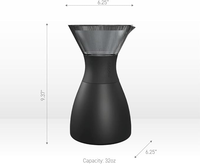 asobu Insulated Pour Over Coffee Maker (32 oz.) Double-Wall Vacuum, Stainless-Steel Filter and Take on the Go Carafe (Burgundy)
