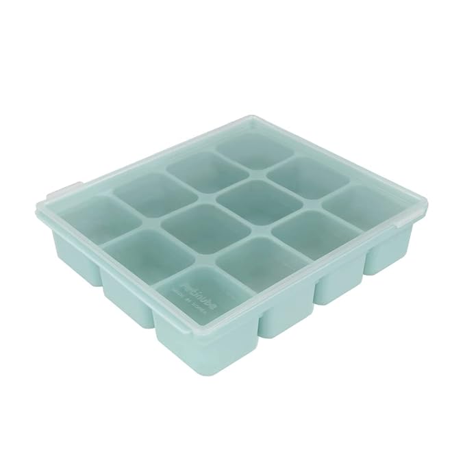 Baby Food Storage Silicone Cubes with Clip-On Lid Freezer Tray Baby Food Soups Purees Ice Easy and Safe Design Made in Korea (12 Ocean Blue)