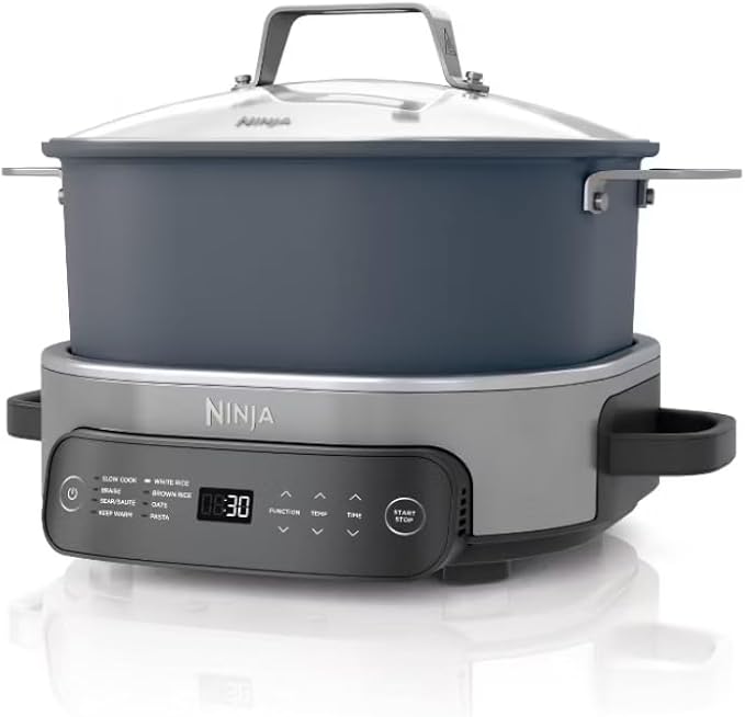 Ninja 10-in-1 Everyday Possible Cooker Pro 6.5-qt,Multi-Cooker,Slow Cooker, Slow Cook,Sear/Sauté,Braise,Keep Warm,White Rice,Brown Rice,Oats,Cooking Pot Midnight Blue, Base Gray/Stainlees Steel