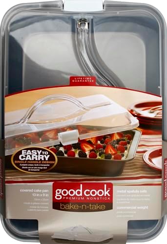 GoodCook Everyday Nonstick Steel Bake-N-Take Oblong Pan, 9" x 13" with Lid, Gray