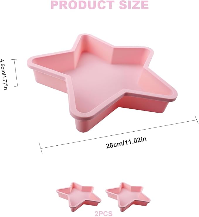 2 Pcs Star Shaped Cake Pans, 10 Inch Silicone Cake Molds, Silicone Baking Mold, Flexible Nonstick Baking Pans for Cakes, Cheese Cakes and Chocolate Cake - Pink
