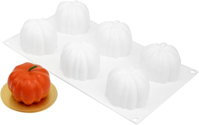 Restaurantware-Pastry Tek 6 Cavities Pumpkin Cake Mold, 1 Oven-Ready 3D Pumpkin Mold - Flexible, Freezable, White Silicone Baking Mold, Easy Release, For Baking Treats