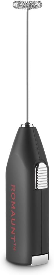 Electric Milk Frother, ROMAUNT Handheld Electric Battery Operated Frother Stainless Steel Foam Maker Perfect for Latte,Coffee,Cappuccino, Chocolate Milk Black 8 Inches New