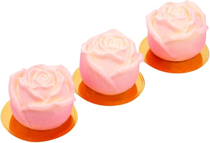Pastry Tek 6 Cavities Rose Baking Mold, 1 Oven-Ready 3D Rose Mold - Flexible, Freezable, White Silicone Chocolate Mold, Easy Release, For Making Candies or Chocolates - Restaurantware