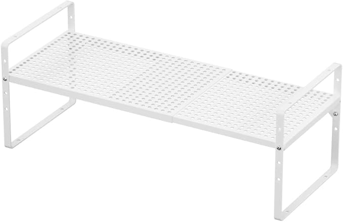 Expandable Counter Organizer Shelf (16.5'' to 27.2''), Countertop Organizer Kitchen Bathroom Pantry Cupboard Home Office for Cups, Dishes, Plates -White
