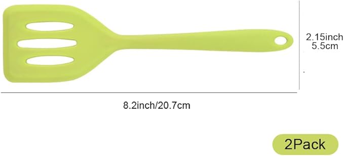 2Pack Small Silicone Turner High Heat Resistant Slotted Spatula for Fish, Eggs, Pancakes and More (8.2 IN, Red)