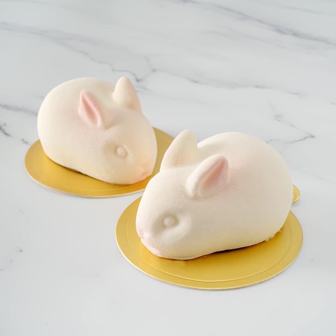 Pastry Tek 6 Cavities Chocolate Bunny Mold, 1 Oven-Ready Easter Candy Mold - Flexible, Freezable, White Silicone Bunny Pan, Easy Release, For Baking - Restaurantware