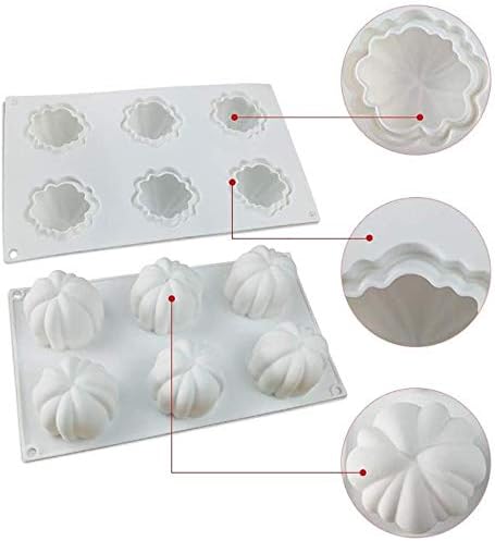 Halloween Pumpkin Silicone Molds for Mousse Cake, 3D Baking Dessert Molds for Chocolate, Pudding, Jelly, Cheesecake, Pastry (6-Cavity)