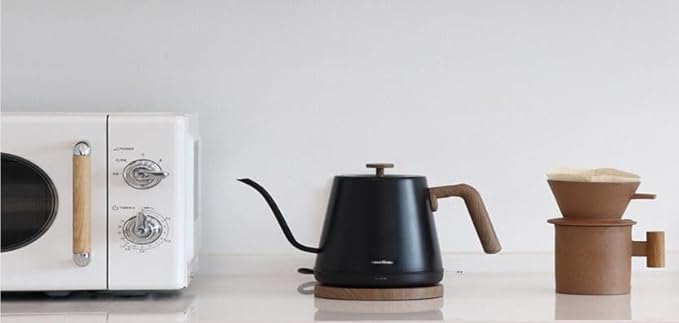 Modern Electric Gooseneck inner Stainless Steel Kettle, 1200W Quick Heating, One touch, Auto Shut off with Elegant Wood Grain design 800ML (Black)