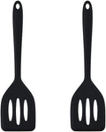 2Pack Small Silicone Turner High Heat Resistant Slotted Spatula for Fish, Eggs, Pancakes and More (12 IN, Black)