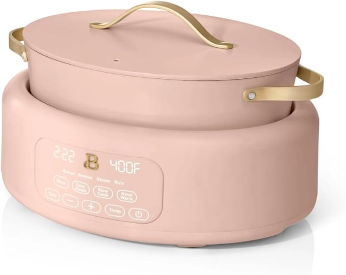 Beautiful 10-in-1 6Qt Electric Multi-Cooker with 7 Presets, Oven-Safe Pot & Lid, Sauté, Steam, Slow Cook, Slow Cooker, Simmer, Rice & More – Touch Display, Dishwasher Safe, Serves Up to 7 (Rose)